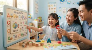 Bé gái 3 tuổi vui học cùng bảng chữ cái